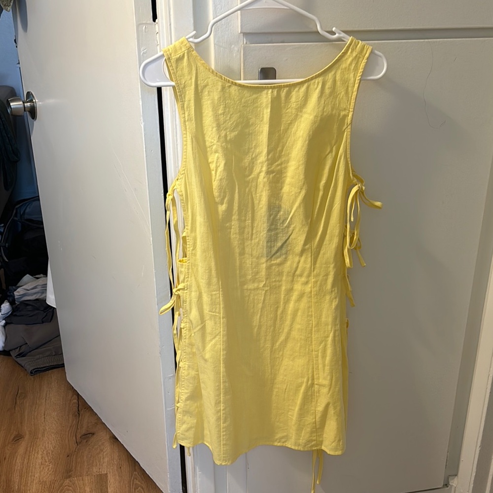 Yellow Sleeveless Dress with Side Ties